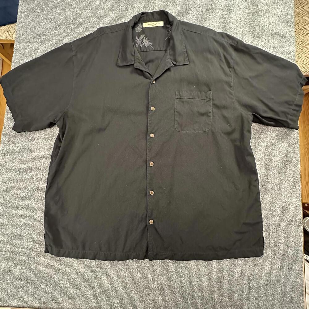 Tommy Bahama Mens Black 100% Silk Short Sleeve Button Down Shirt XXL #234